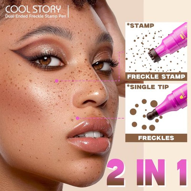 Dual-Ended Freckle Stamp Pen – Realistic Faux Freckles Makeup with Soft Sponge Stamp & Precision Tip – Waterproof Long-Lasting Freckle Marker for Natural or Bold Looks (04 Deep chocolate Brown)