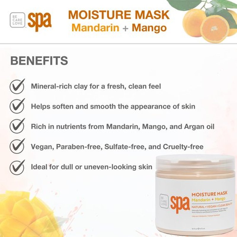 BCL SPA Organic Mandarin and Mango moisture mask for hands, foot mask, and body mask skin care spa treatment, home or professional use with argan oil, olive oil, aloe vera, cucumber, and kelp 16 fl oz