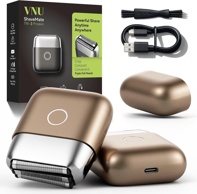 VNU Alloy Body Foil Shaver - Mini Pocket Electric Razor for Men | IPX7 Waterproof, 60-Day Standby, Desert Titanium