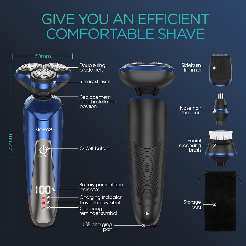 VOYOR Electric Razor for Men Cordless Shavers for Shaving with face sideburn Nose Ear Hair Rechargeable Wet Dry Waterproof TX410 New (New Version-Blue)