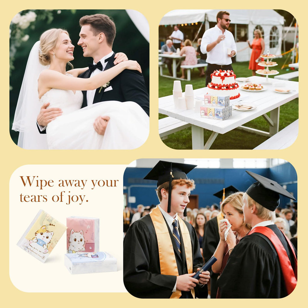27 Packs Pocket Tissues, Small Travel Size Bulk Facial Paper Towel, Travel Essential, Purse Tissue, Individual Packet, Soft 3 Ply Portable Napkins with Cute Prints for Wedding Party (Cats)