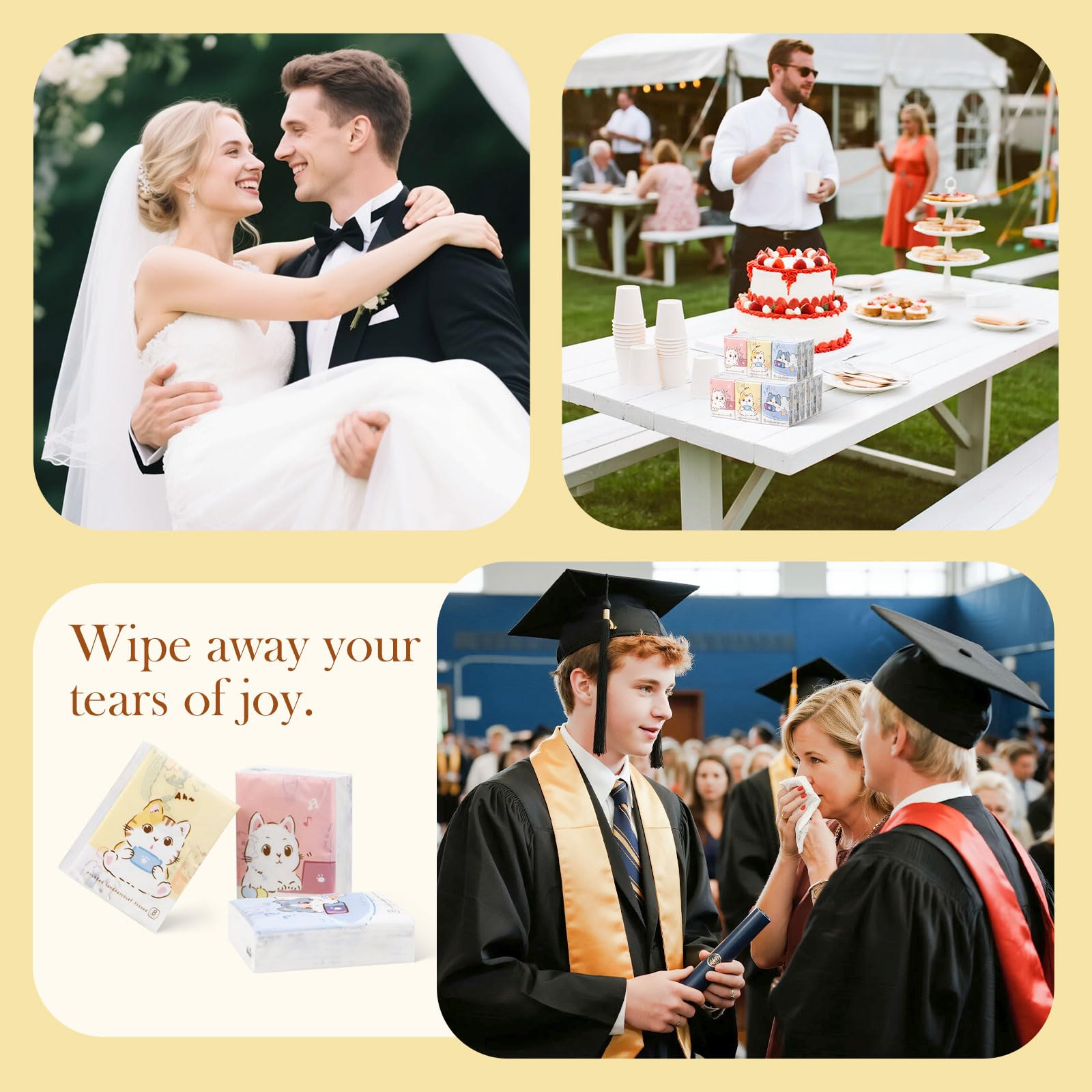 27 Packs Pocket Tissues, Small Travel Size Bulk Facial Paper Towel, Travel Essential, Purse Tissue, Individual Packet, Soft 3 Ply Portable Napkins with Cute Prints for Wedding Party (Cats)