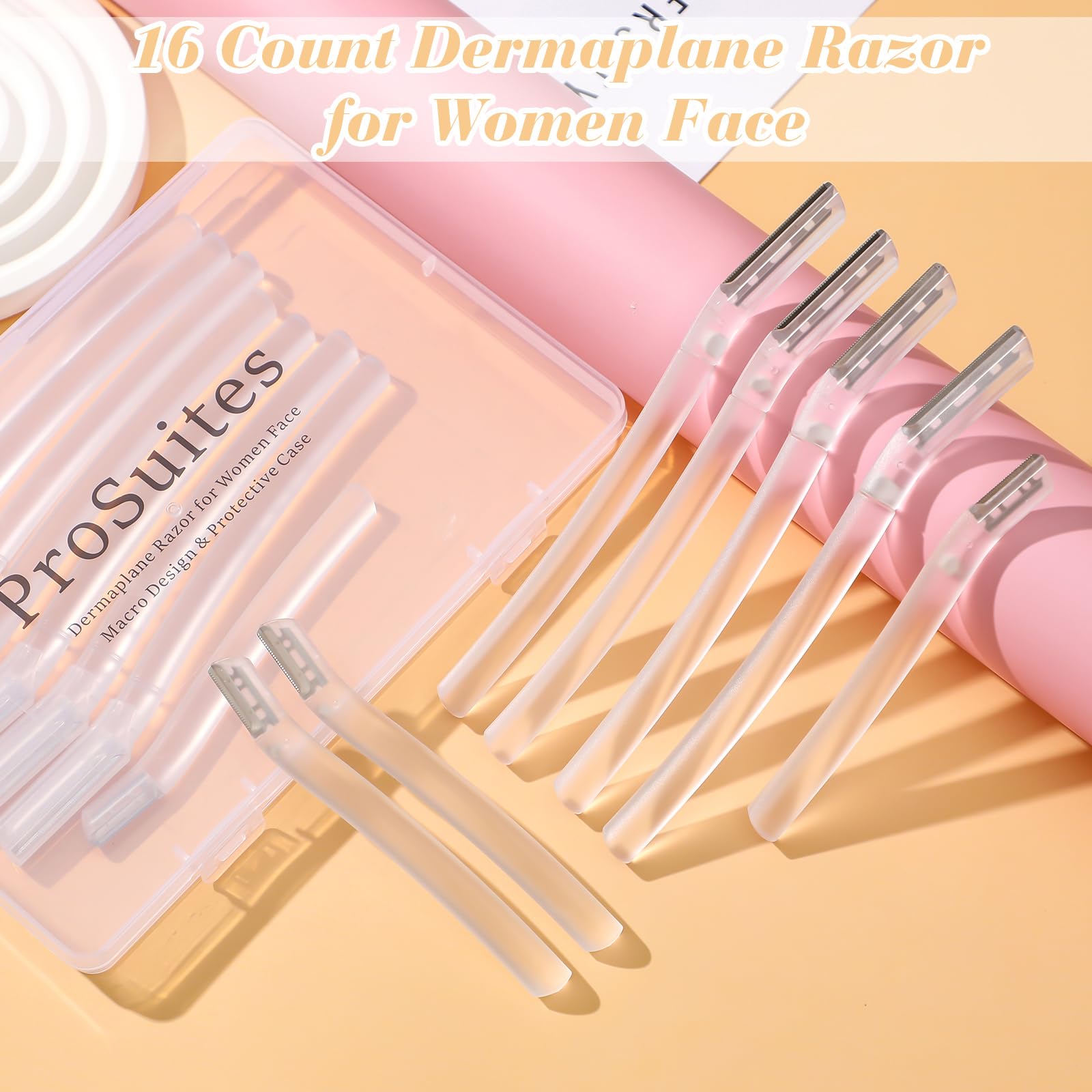 ProSuites 16 Count Dermaplane Razor for Women Face, Professional Facial & Eyebrow Hair Remover, Gentle Skin Exfoliation with Precision Blades，Transparent