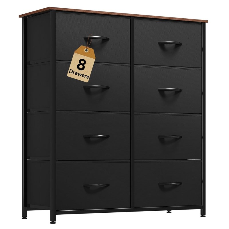 DWVO Fabric Dresser - 8 Drawer Tall Chest with Sturdy Steel Frame & Wooden Top | Ideal for Bedroom & Living Room