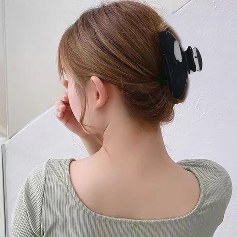 Black Hair Claw Clip for Women, Premium PC Material for Long-Term Use, 4.1 Inch Big Strong Hold No Slip Hair Clips for Thick or Thin Hair, Includes 2 Black Satin Scrunchies