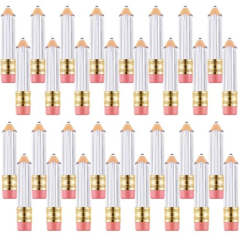 Blulu 48 Pcs Pencil Lip Gloss Tubes Bulk, 5 ml Empty Lip Gloss Containers, Cute Refillable Lips Balm Tubes DIY Party Favors Teacher Appreciation Gifts Teachers' Day Gift for Women