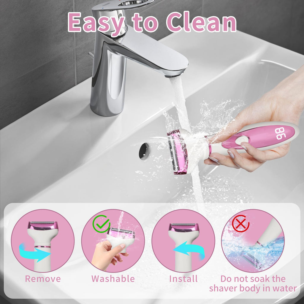 Beanify Electric Razor for Women Men with LED Display,4 in 1 Ladies Wet & Dry Body Razors and Facial Hair Remover, Rechargeable Hair Removal Kit for Nose Face Body Leg Bikini Arm Hair (Brown)