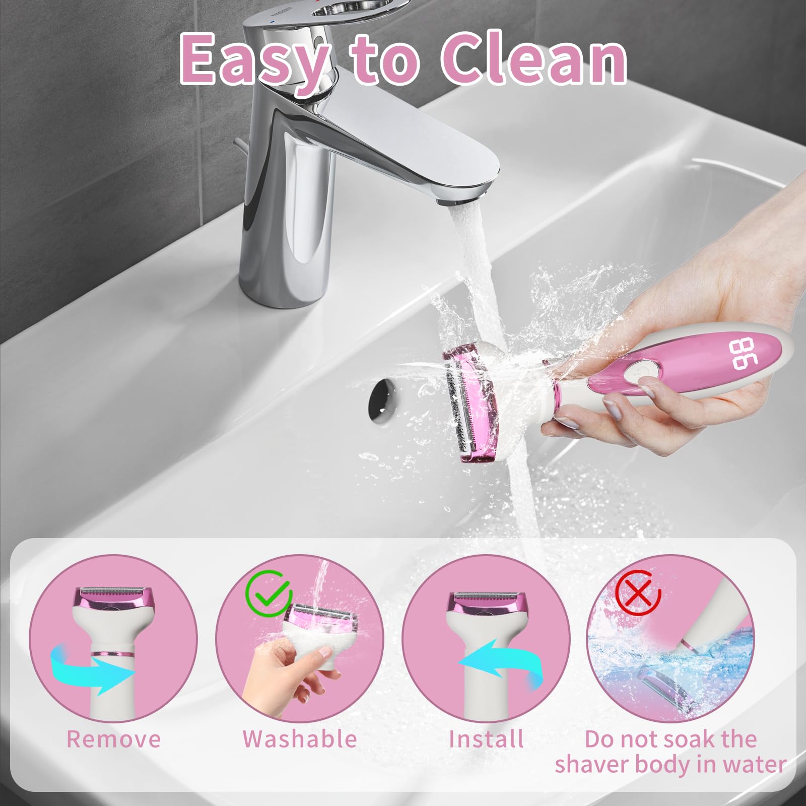 Beanify Electric Razor for Women Men with LED Display,4 in 1 Ladies Wet & Dry Body Razors and Facial Hair Remover, Rechargeable Hair Removal Kit for Nose Face Body Leg Bikini Arm Hair (Brown)