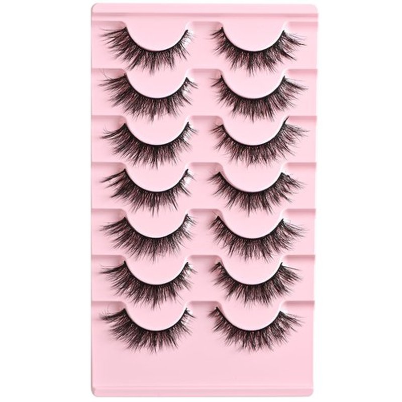 FARRED False Eyelashes Natural Wispy Lashes Short Cat Eye Strip Lash 7 Pairs Thin Band Cateye Fake Eyelash Medium Length Volume Pestañas Set for Hooded Eyes (A16 | 7-14MM)
