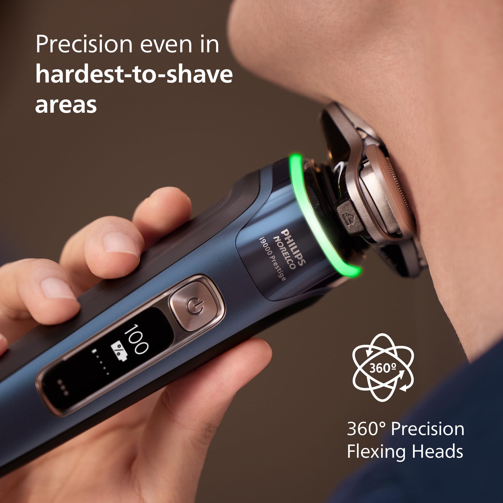 Philips Norelco Shaver i9000 Prestige, Wet & Dry Electric Shaver, Mystic Aqua, SenseIQ Technology, Triple Lift & Cut System, 360 Rotating Dual SteelPrecision Blades, Nose Trimmer, XP9201/88