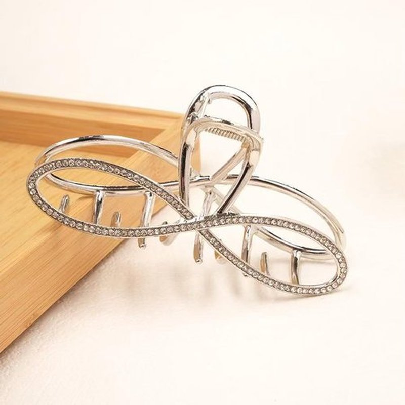 2-Pack Rhinestones Hair Claw Clip for Women, Large Rhinestone and Silver Hair Claw Clips for Wedding Grils Gold Fancy Bow Shaped Claw Clip