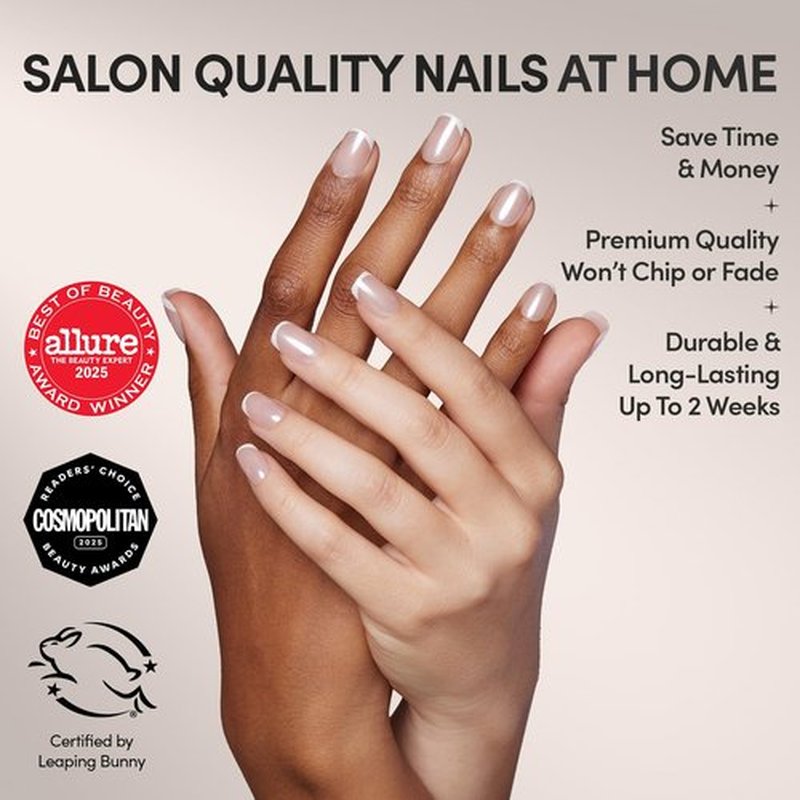 Glamnetic Press On Nails - La Perle | Salon Quality Semi-Transparent French Tip | 30 Nail Kit with Glue - 15 Sizes