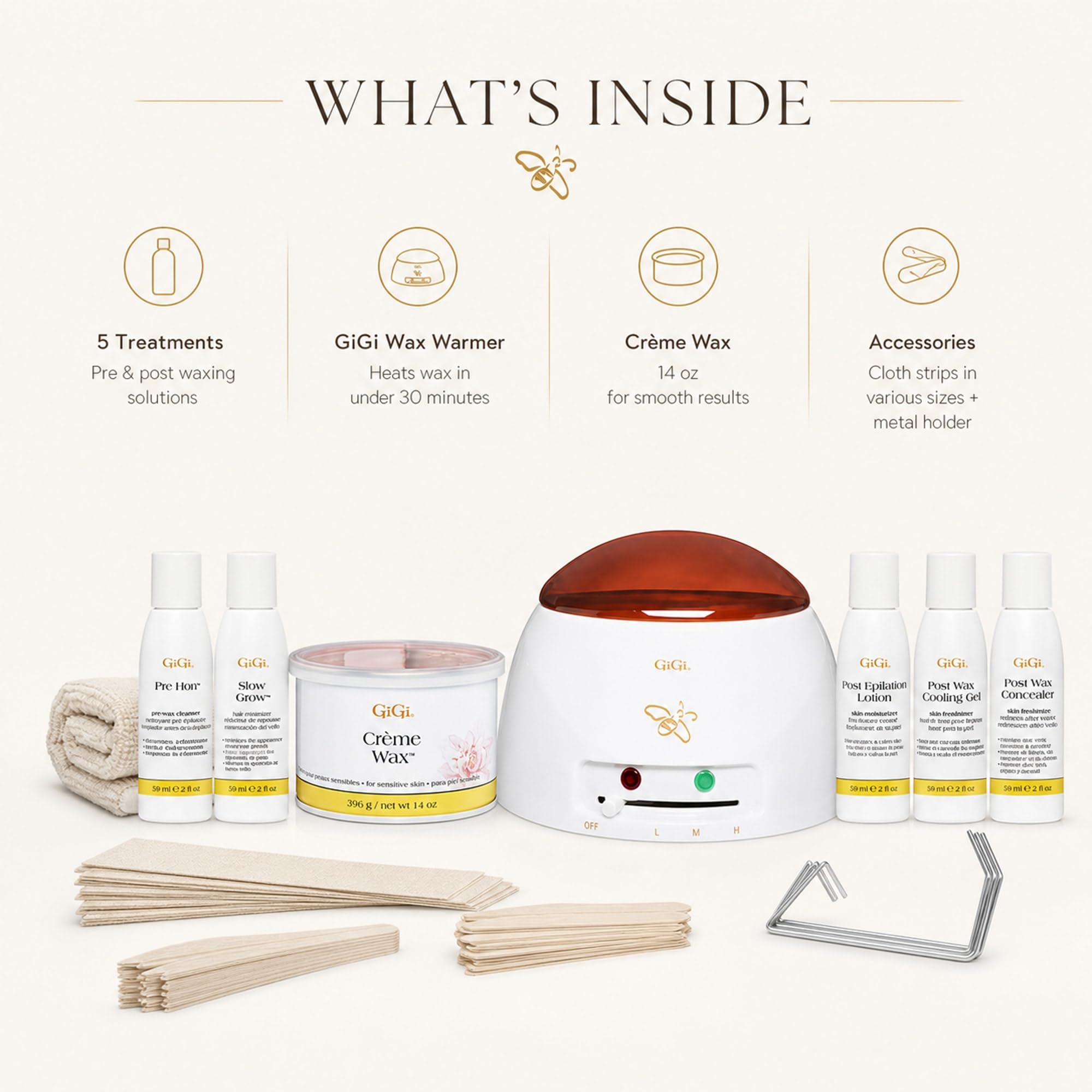 GiGi Creme Wax Hair Removal Waxing Kit, Wax Warmer for Face, Body & Eyebrow