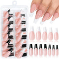 LuckForever 120pc French Tips Press on Nails Long Coffin, Black White Tips Long Press on Nails French Coffin Fake Nail Full Cover Glue on Nails Press ons Acrylic Nail Fingernail & Adhesive Tabs