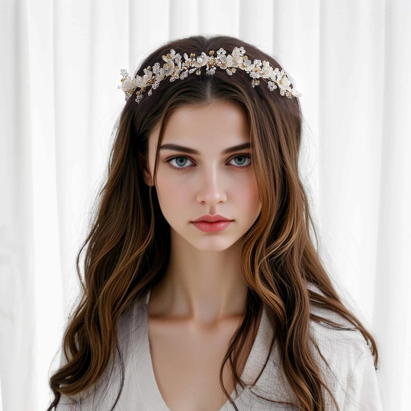 YOUlDIANZI Flower Princess Headpiece, Pearl Bridal Hair Accessory for Women Wedding Hair Band for Bride Princess Crown First Communion Headpiece for Womens Birthday, Party, Wedding