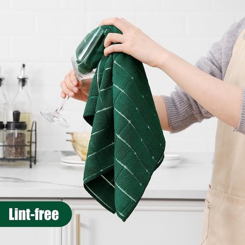 Homaxy Microfiber Kitchen Towels Set - 12 Pack Soft & Absorbent Dishcloths | Quick Drying Rags, Dark Green