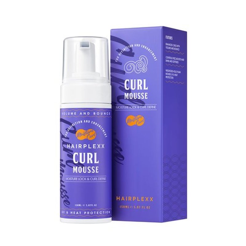 Hairplexx Curl Mousse for Wavy & Curly Hair – Lightweight, No-Crunch Curl Definition, Anti-Frizz Moisture Lock & Shine with Castor Oil, UV & Heat Protectant, 5.07 oz