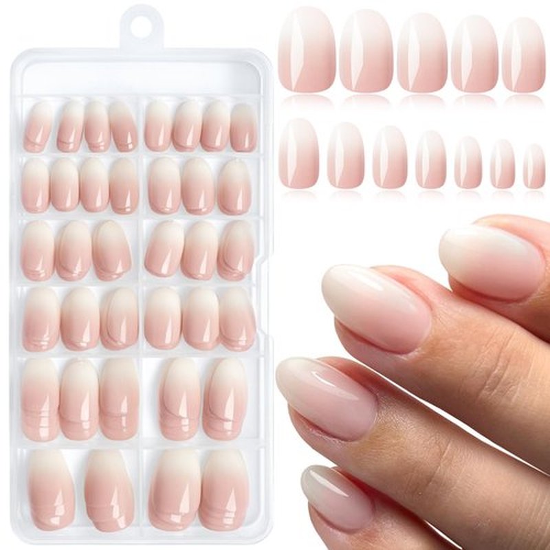 LuckForever 168pc Ombre Press on Nails Short Oval Fake Nails with Tabs, Round Almond Nails Press ons Nail Ombre Glue on Nails Short Fake Nail Stick Full Cover Acrylic Nails Artificial Fingernail