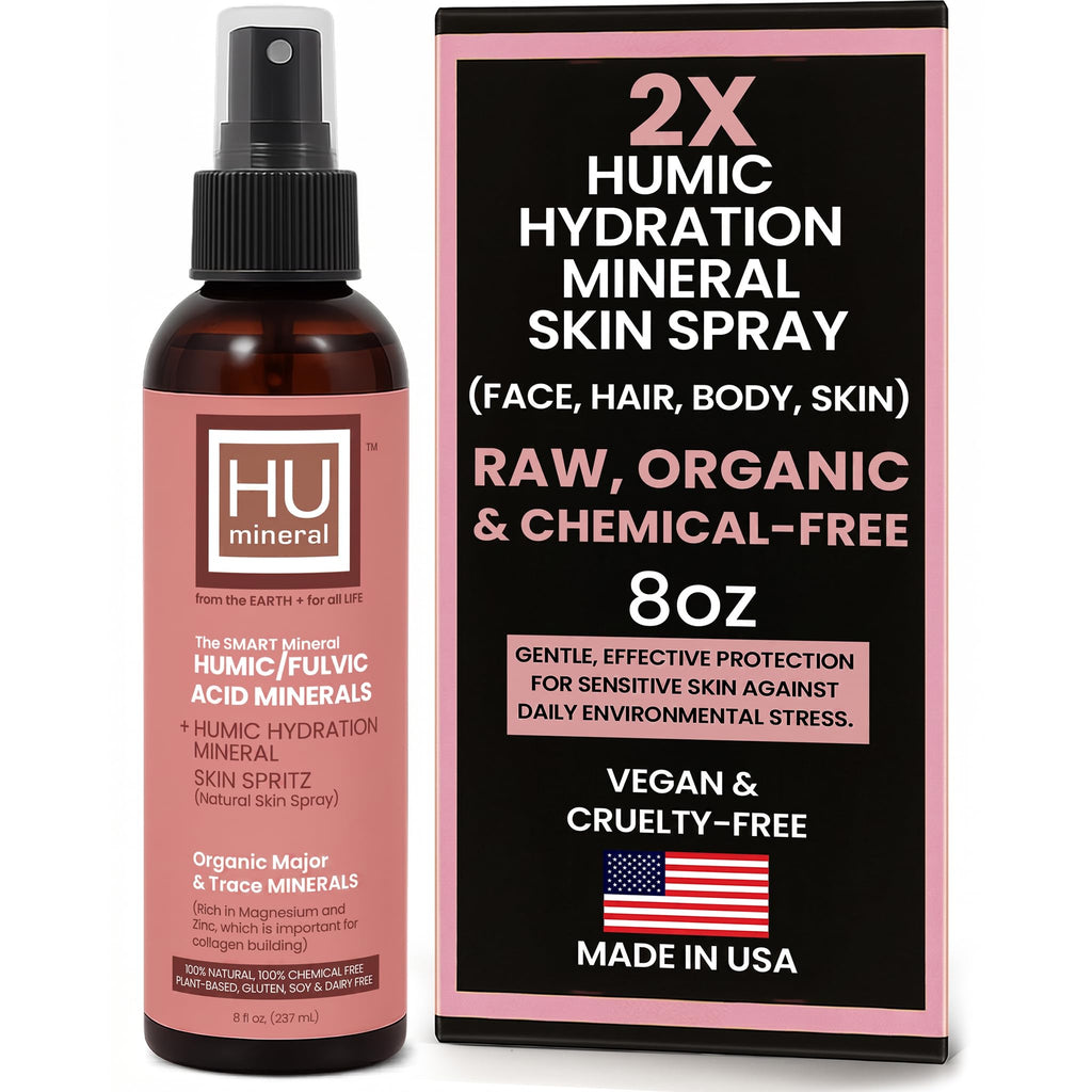HUmineral Collagen-Boosting Mineral Face Mist – Humic & Fulvic Acid, 80+ Organic Minerals, Electrolytes & Silica – Hydrates Skin, Hair & Body – Non-GMO, Vegan – Made in USA – 8 fl oz