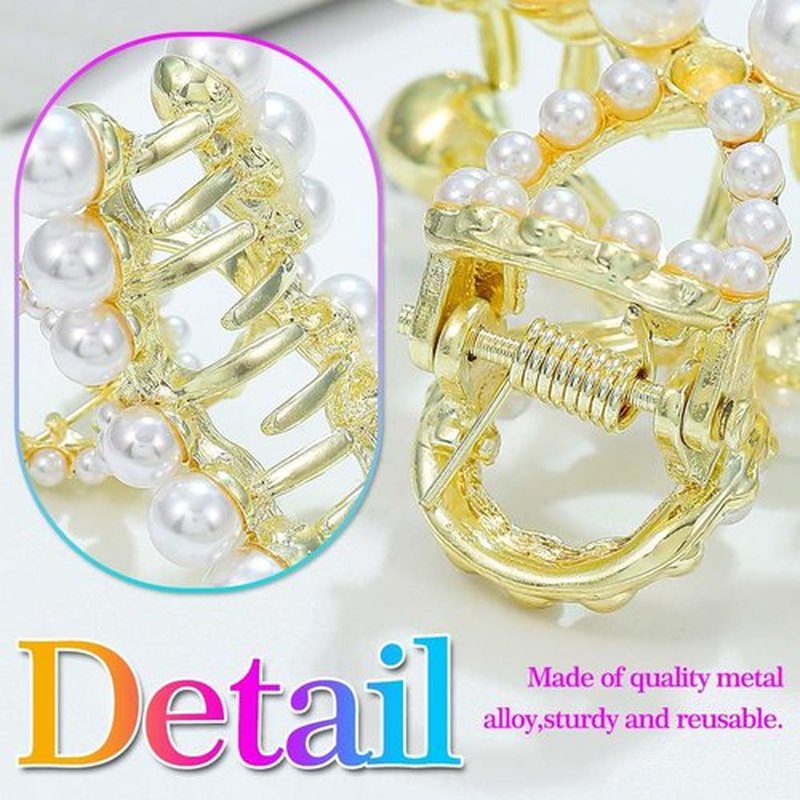 BARTOSI Pearl Hair Claw Clips Gold Sparkly Crystal Claw Clips Cute Mini Hair Catch Barrettes Styling Hair Accessories for Women and Girls (Pack of 2)