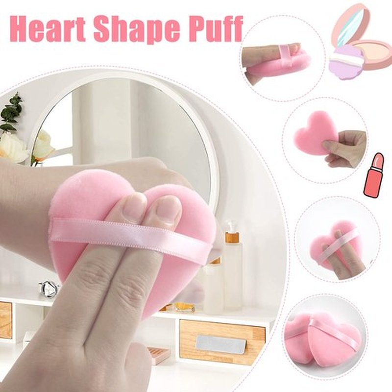 Skiennix Heart Shape Makeup Puff - Soft Velour Cosmetic Blender for Loose Powder | 6 Pieces, Pink