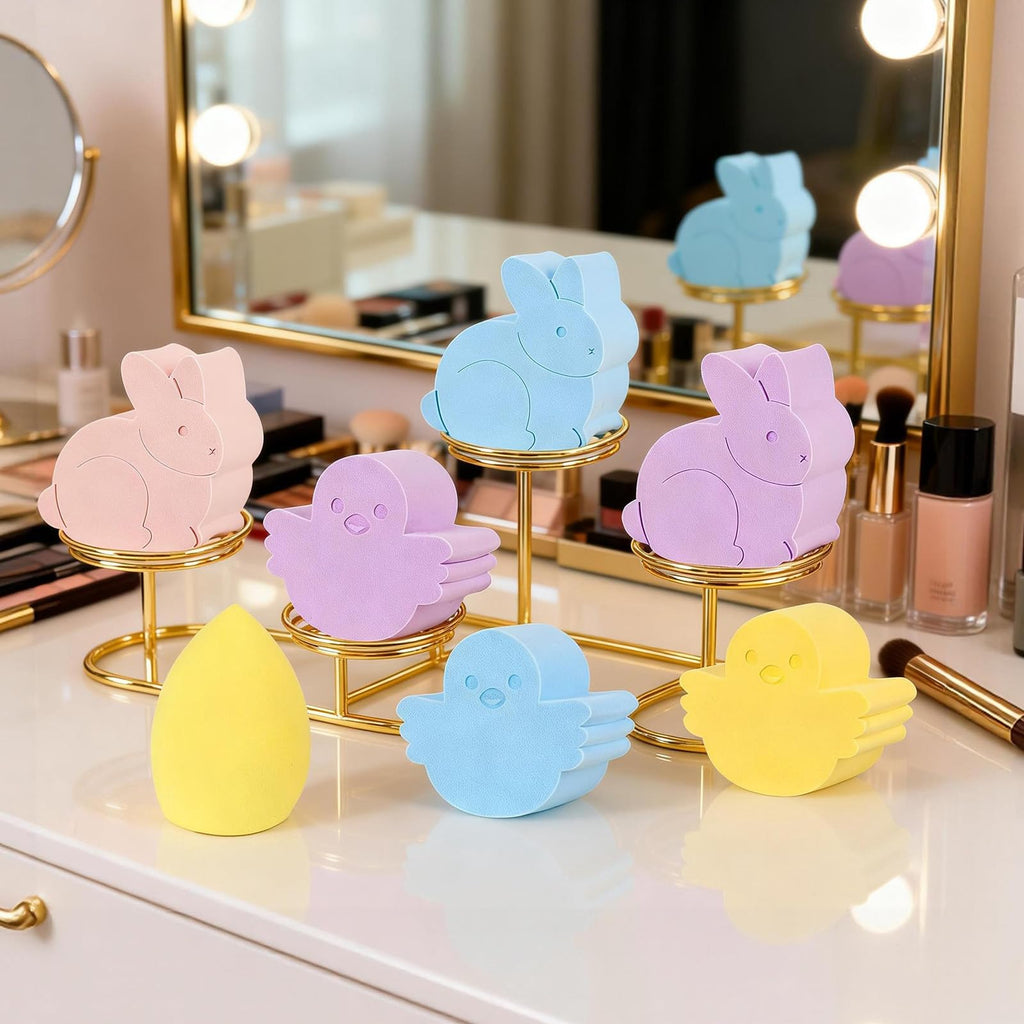 Easter Makeup Sponge Set - 12 Pcs Bunny Chick Egg Shape Makeup Blender, Soft Latex-Free Beauty Sponge for Foundation, Powder & Cream, Wet/Dry Use, Gentle Easter Presents for Women & Makeup Lovers