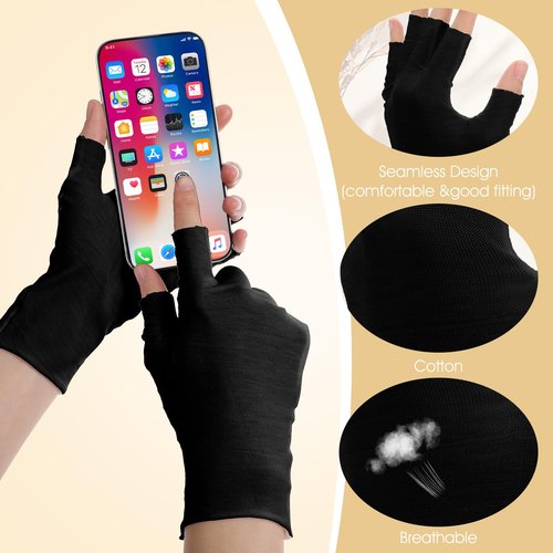 Heclia 8 Pairs Black Cotton Moisturizing Gloves Fingerless Touchscreen Moisturizing Gloves for Dry Hands Sleeping, Cotton Quilting Glove, Size M, Eczema Glove for Men and Women 7.09×4.33 inches
