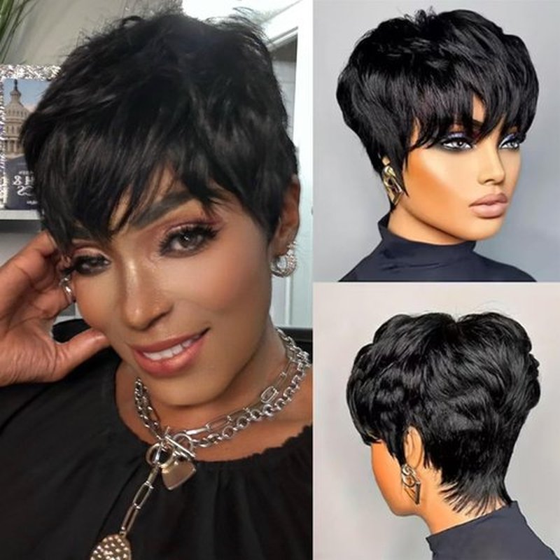 Pink Planet Pixie Cut Wig Human Hair for Black Women Short Pixie Cut Wigs Human Hair Wear and Go Glueless Pixie Wig Short Layered Brazilian Virgin Human Hair Wigs for Women （036-1B）