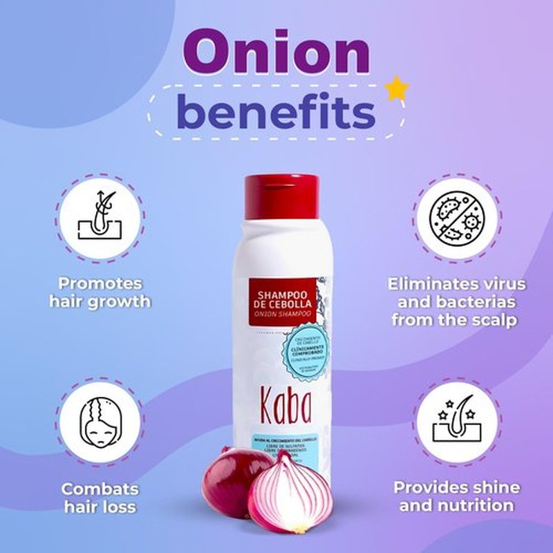 Kaba Onion Shampoo for Hair Growth, Suitable for All Hair Types, Fresh Scent, 16.9 oz