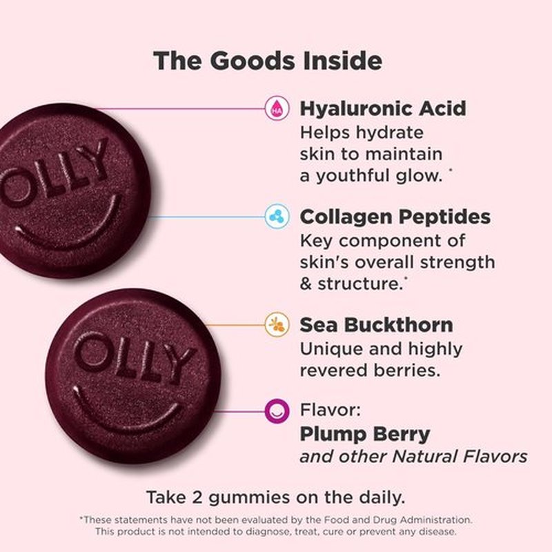 OLLY Glowing Skin Gummies - Hydrated & Youthful Skin with Hyaluronic Acid & Collagen Peptides | 50 Count