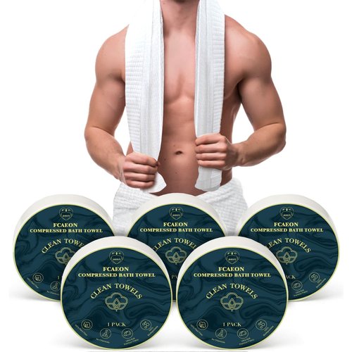 FCaeon Disposable Bath Towels 5 Pack Compressed Towel 55 x 27.5 Inch Quick Dry Disposable Body Towel Travel Towel Reusable Hotel Camping Beach Swimming Gym