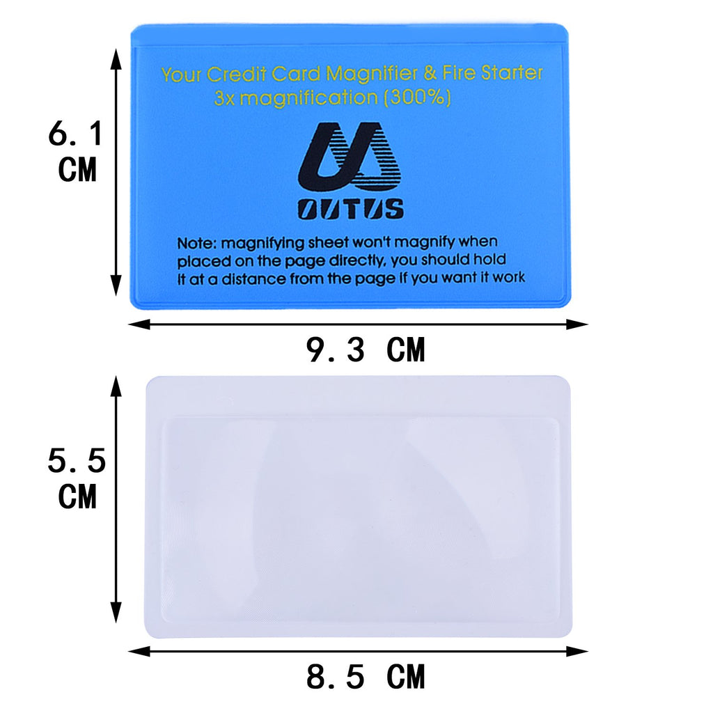 Outus 4 Pack Wallet Magnifier Cards, 3X Pocket Credit Card Size Magnifying Glass, Portable Fresnel Lens for Reading Small Print, Maps, Books, Wallet