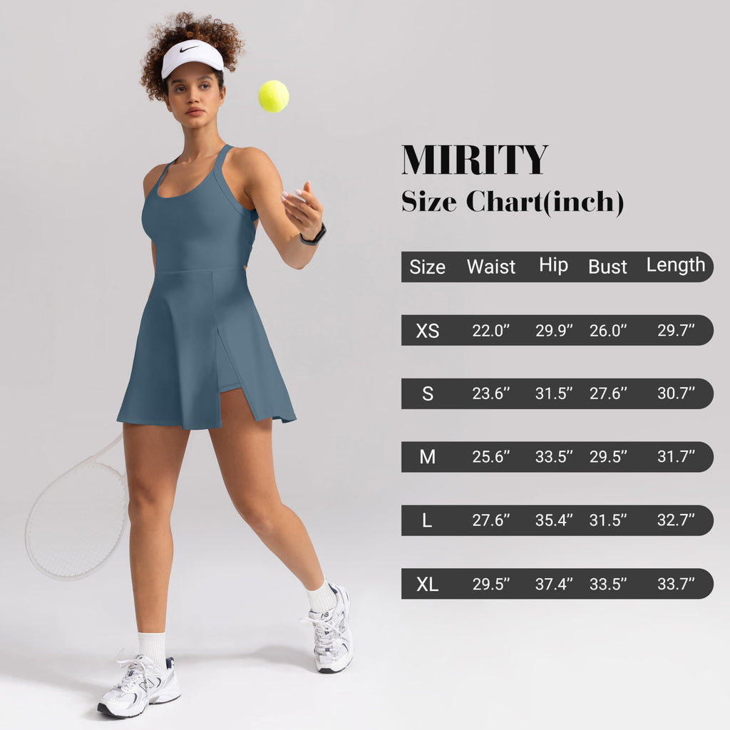 MIRITY Womens Activewear Tennis Dress - Built in Shorts with Pockets and Bra Golf Athletic Workout Dresses Blue X-Small
