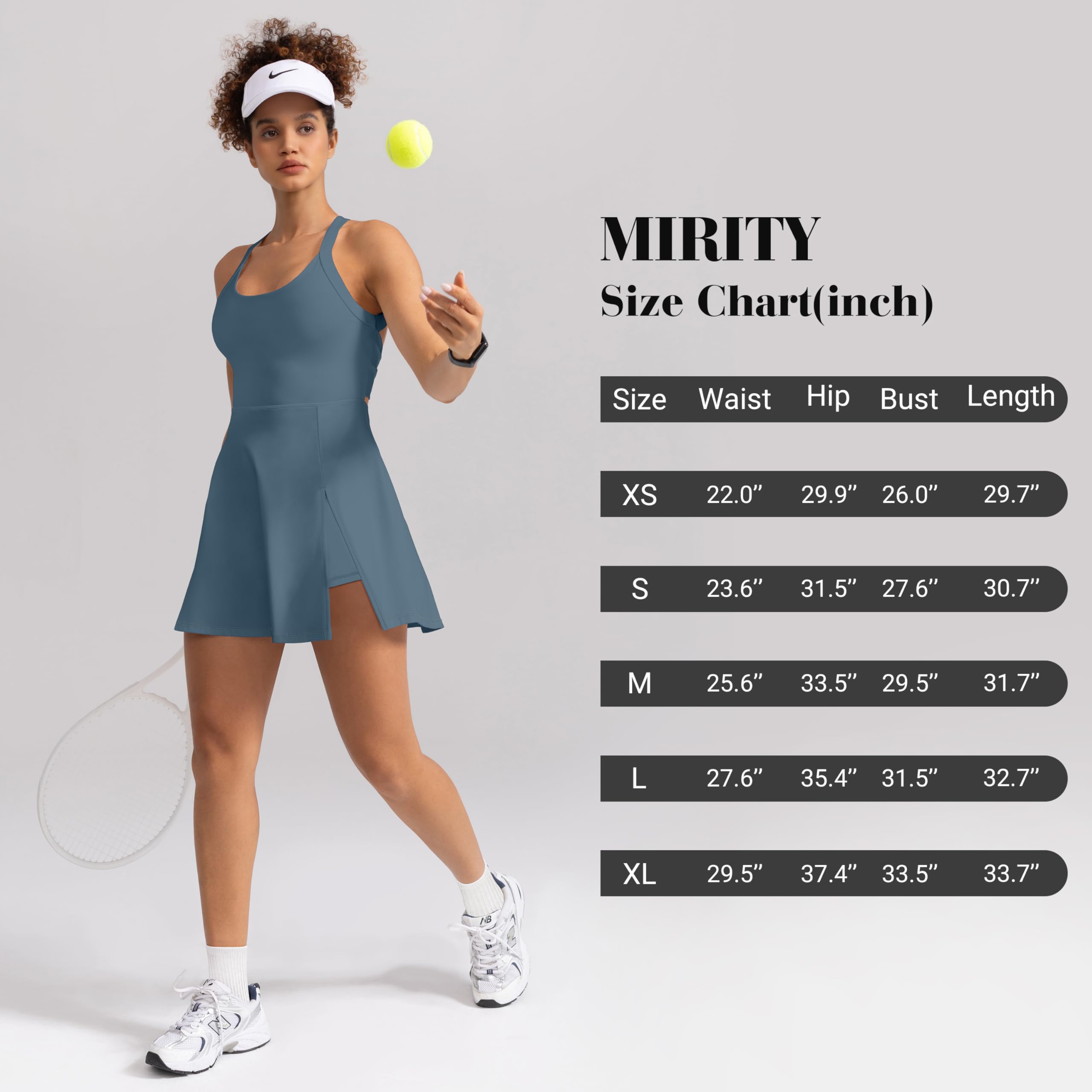 MIRITY Womens Activewear Tennis Dress - Built in Shorts with Pockets and Bra Golf Athletic Workout Dresses Blue X-Small
