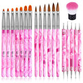 19 Pcs Pink Acrylic Nail Art Brush Set, TOROKOM UV Gel Nail Brushes for Nail Art Tips Nail Polish Builder Brush Nail Painting Brush with Nail Dotting Tool Nail Art Dust Remover Brushes for Nail Salon
