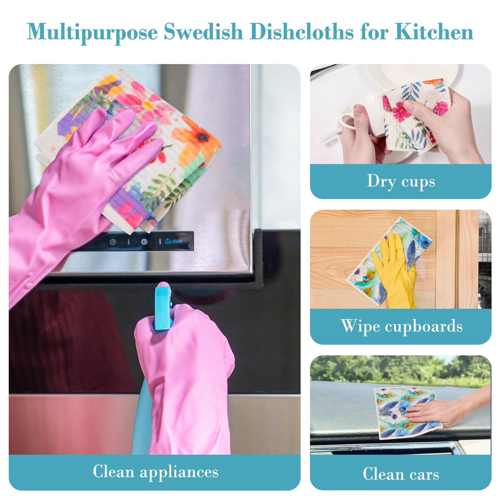 Lucomb Swedish Dishcloths for Kitchen Dishes, 8 Pack Reusable Cleaning Cloths Replace Paper Towels Swedish Towels Cleaning Rags Eco Friendly Biodegradable for Home Office Wipes