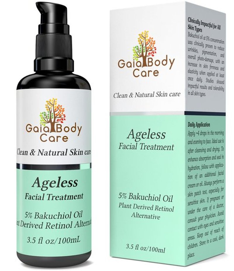 Gaia Body Care 5% Bakuchiol Oil Organic - Anti Aging, Anti Wrinkle, Reduces Fine Lines, Smooths Skin, Hydrates - Botanical Vegan - Natural Retinol Alternative Facial Oil (3.5oz, Rose)