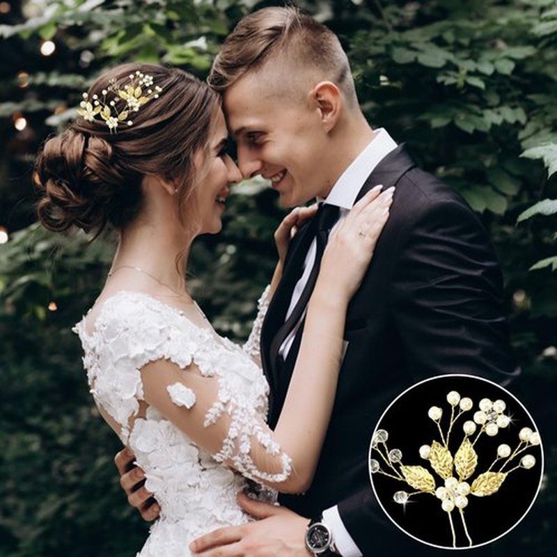 5 Pieces Bride Hair Pins Pearl Bridal Hair Piece for Women Sparkly Gold Leaf Crystal Hair Accessories for Bride Bridesmaids Flower Girls(Gold)