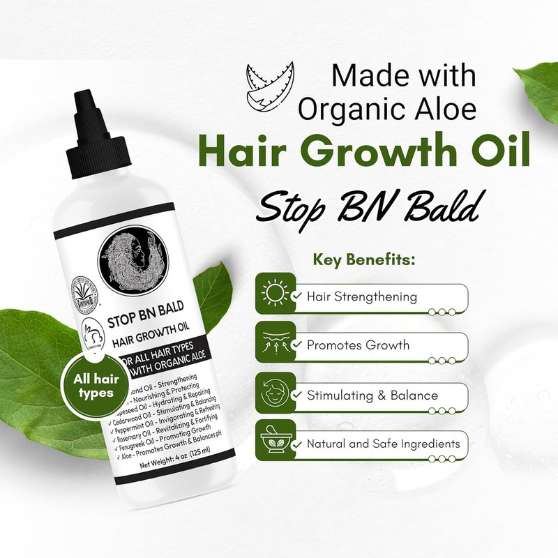 STOP BN BALD - Natural Hair Oil Blend with Organic Aloe for All Hair Types – Lightweight Scalp & Hair Moisturizer – Adds Shine, Softness & Manageability – For Men & Women