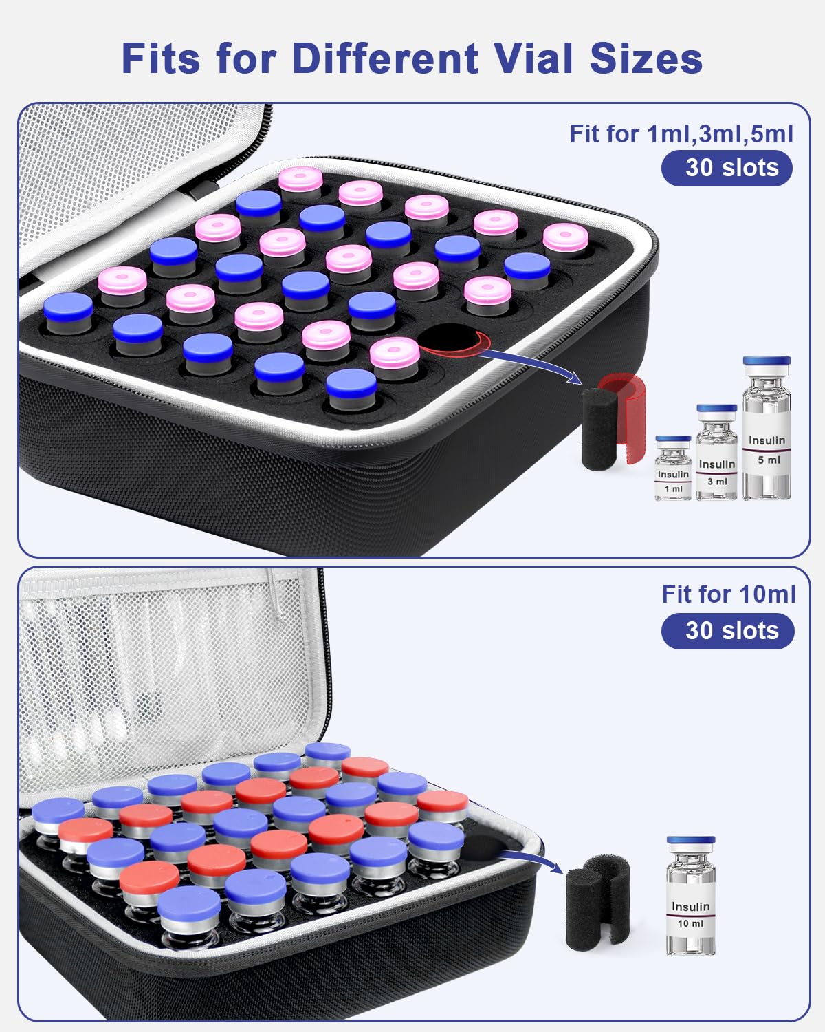 30 Slots Insulin Vial Protector Case for Diabetics Standard Insulin Vials