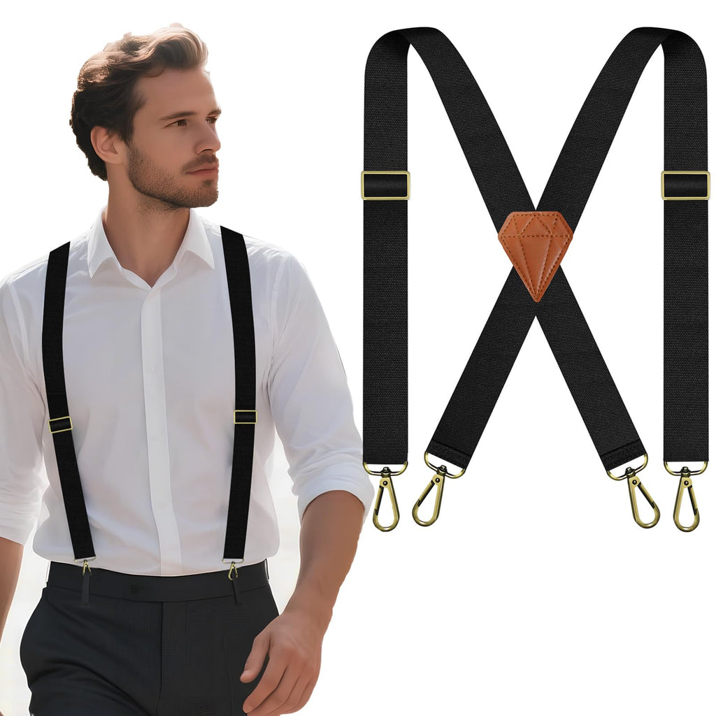 Nfijnlt Black Suspenders for Men Heavy Duty Elastic, 1.5 Inches Mens Suspenders for Jeans, Adjustable Work X-Back Men's Suspender for Dress Pants