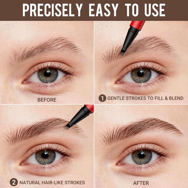 Vevivia Beauty Eyebrow Pencils for Women - Eyebrow Pen 2 Pack, Precise 4-Tip Brow Pencil for Natural-Looking Fuller Brows, Hair-Like Strokes for All Brow Types, Last All-Day Brow Pen, Dark Brown