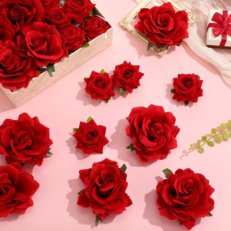 Waydress 30 Packs 2.8 Inch 4 Inch Flower Hair Clip Rose Hair Accessories Floral Hairpin Brooch Flowers Pin Brooch for Bridal Headpiece Accessories Wedding(Red)