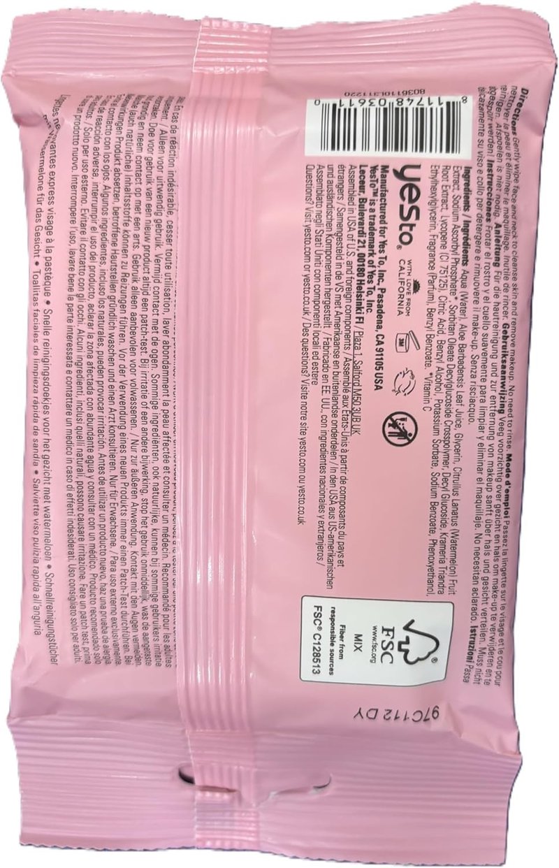 Yes To Watermelon Facial Wipes - Hydrating & Refreshing Formula for Clean Skin | 10 Count