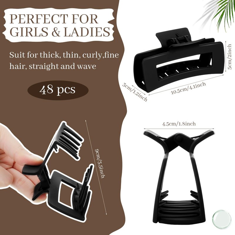Yunlly 48 Pcs 4.1 Inch Claw Clips Bulk Large Rectangle Square Hair Claw Clips Nonslip Thick Long Hair Strong Hold Jaw for Women Girl Accessories(Black)