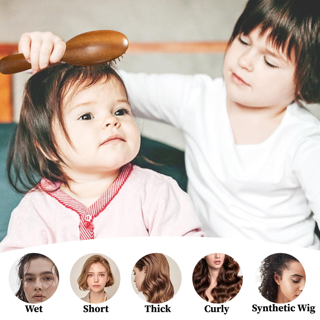 Beauntangly Hair Brush Set, Natural Bamboo Bristles Hairbrush for Hair Growth, Mini Brush for Women Men Kids Thick Curly Thin Long Short Wet Dry Hair No More Tangle, Detangling Massaging Scalp