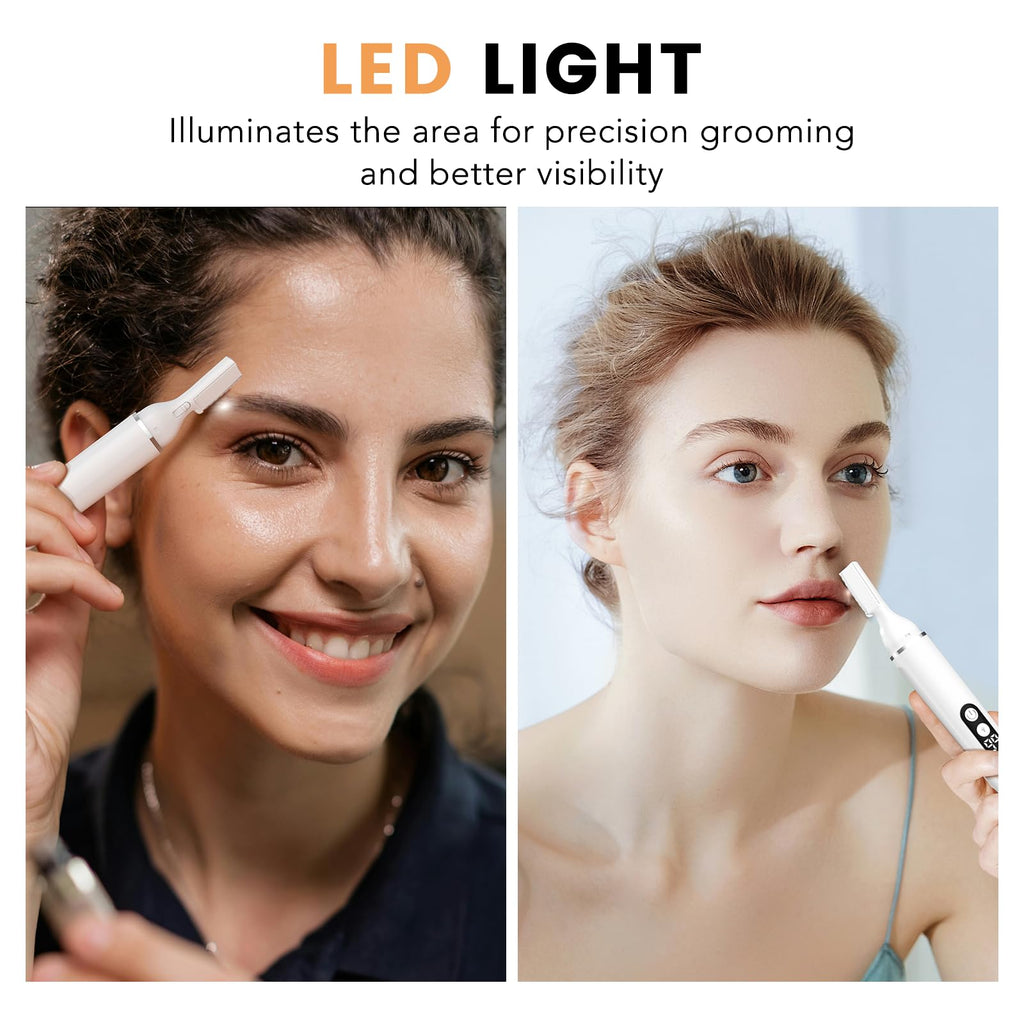 Eyebrow Trimmer Electric Eyebrow Razor with Digital Display LED Light, 2-Speed Eyebrow Shaver Rechargeable Facial Hair Remover Trimmer for Women, Painless Face Hair Removal for Upper Lip Peach Fuzz