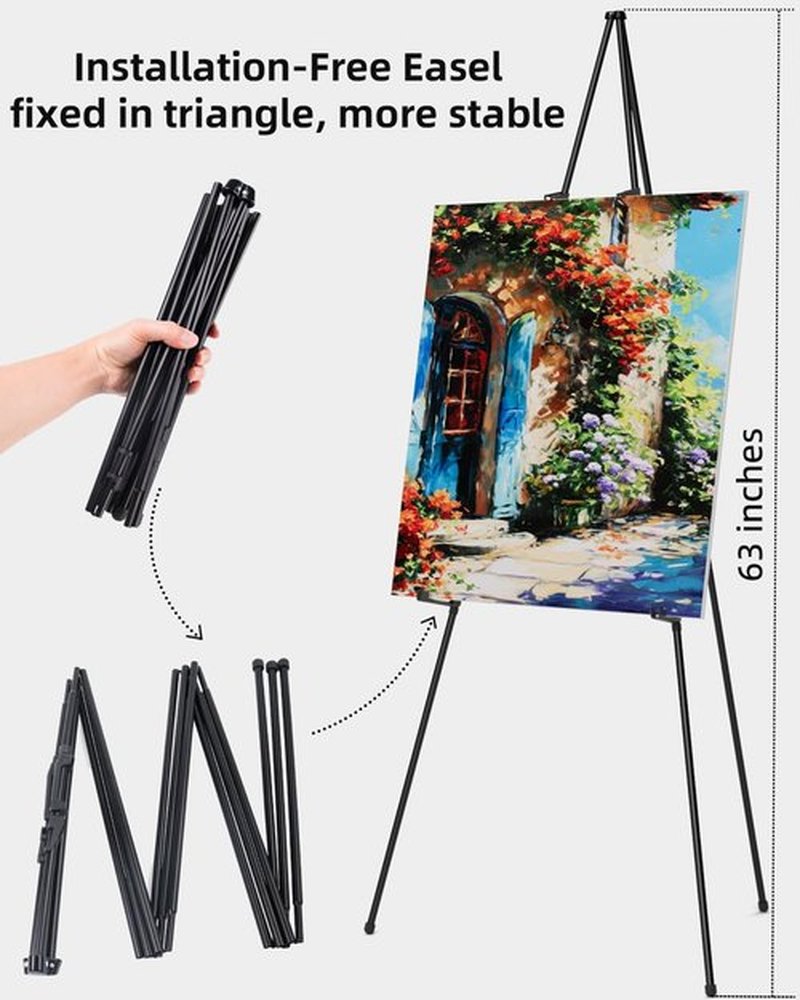 Nicpro Art Folding Easels - 63-Inch Metal Floor Tripod Stands for Display | 6-Pack with Carry Bag