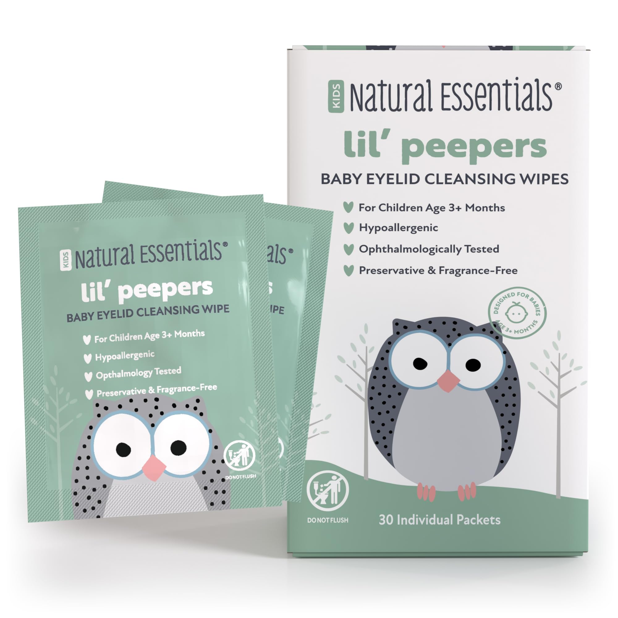 Natural Essentials Lil' Peepers Baby Eye Wipes and Eyelid Cleanser, Preservative-Free & Rinse-Free, Pediatrician Recommended Hypoallergenic Soft Eyelid Wipes for Babies, Kids and Adults (30 Count)