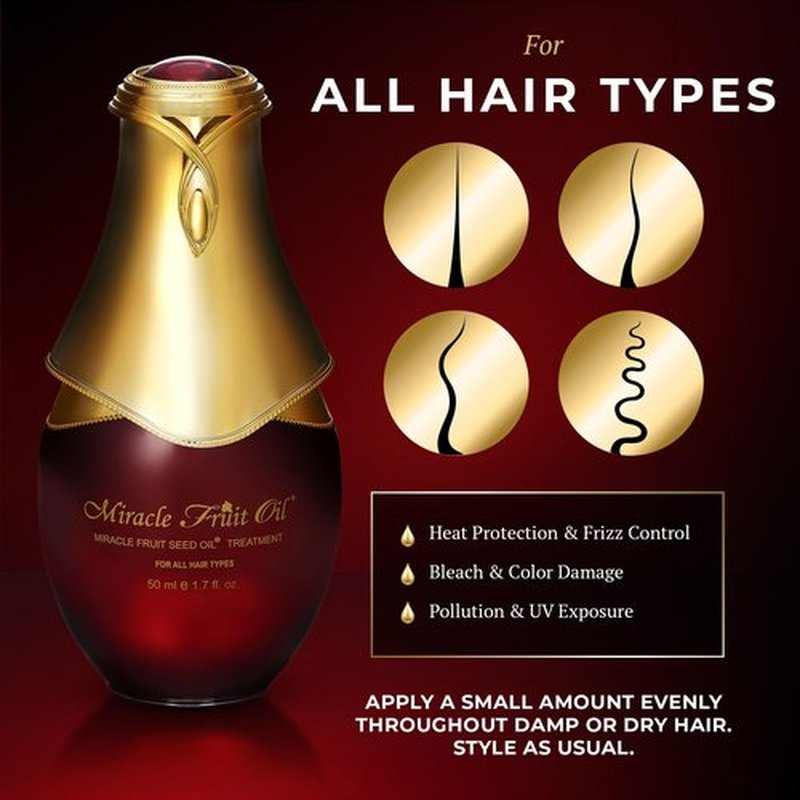 Miracle Fruit Seed Hair Oil - 50ml Treatment for All Types - Ultra Shiny, Strong Oil for Dry Hair and Growth - Prevents Breakage and Hair Loss